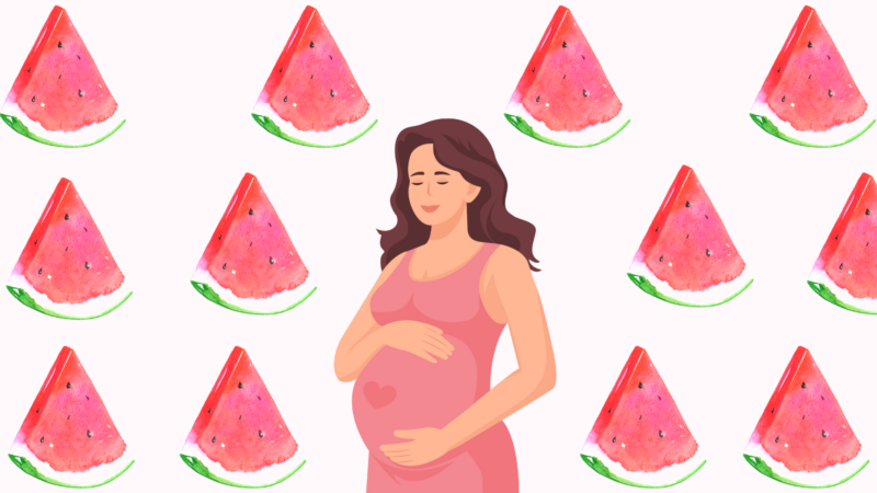 Watercolor Watermelon Seamless 
 with pregnant woman Wallpaper